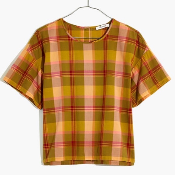 NWOT Madewell Boxy Button-Back Top in Plaid - Picture 2 of 3